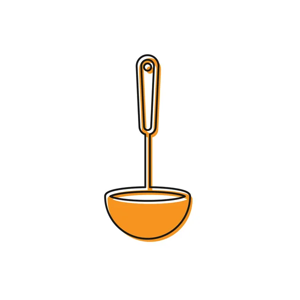 オレンジキッチンは、白い背景に隔離されたオレンジキッチンの鍋のアイコン。調理器具。カトラリースプーンサインベクトルイラストレーション — ストックベクタ