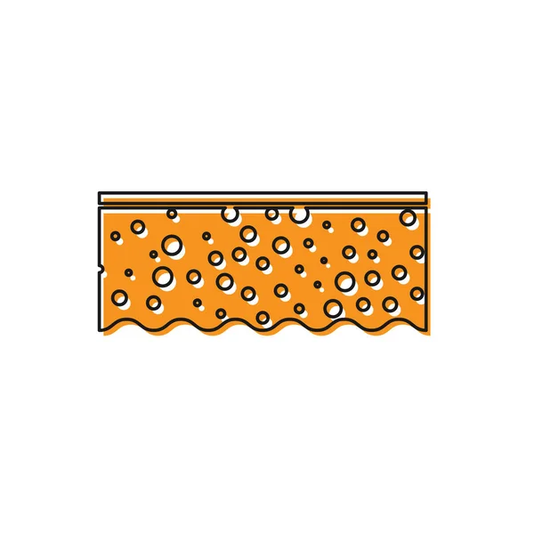 Orange Schwamm mit Blasen Symbol isoliert auf weißem Hintergrund. Bast zum Geschirrspülen. Reinigungsservice-Logo. Vektorillustration — Stockvektor