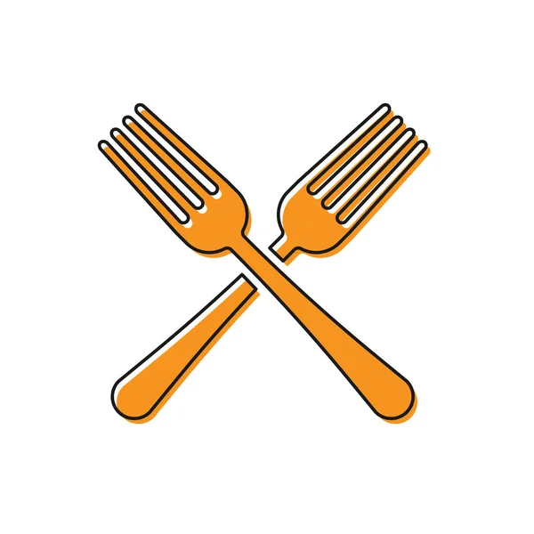 Оранжева Перехрещені вилка ікона ізольована на білому фоні. Символ столових приладів. Векторна ілюстрація — стоковий вектор