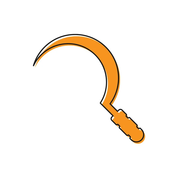 Icono de hoz naranja aislado sobre fondo blanco. Cosechando letrero de gancho. Ilustración vectorial — Vector de stock