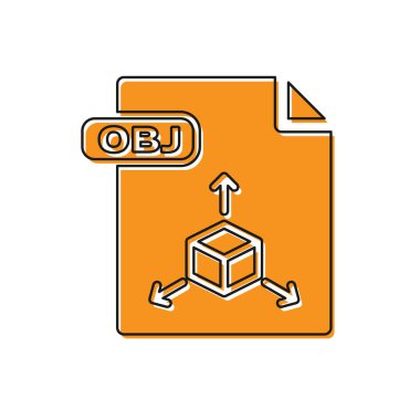 Turuncu Obj dosya belgesi. Beyaz arka planda yalıtılmış obj düğme simgesini indirin. Obj dosya sembolü. Vektör İllüstrasyonu