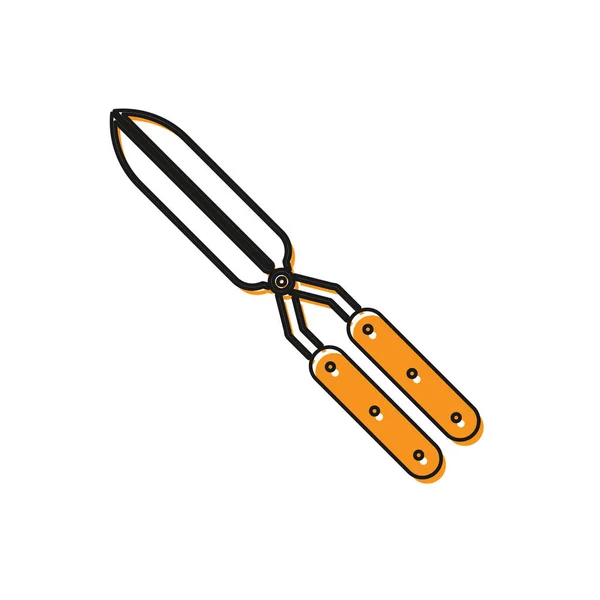 Laranja Jardinagem tesoura artesanal para cortar ícone isolado no fundo branco. Tesouras de podar com cabos de madeira. Ilustração vetorial — Vetor de Stock