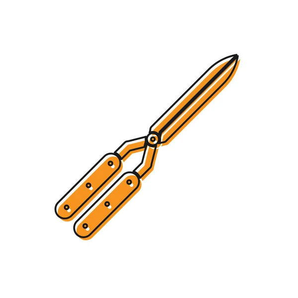 Oranje tuinieren handgemaakte schaar voor bijsnijden pictogram geïsoleerd op witte achtergrond. Snoeischaren met houten handvatten. Vector illustratie — Stockvector
