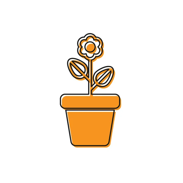 Oranje bloem in pot icoon geïsoleerd op witte achtergrond. Plant groeit in een pot. Ingegoten plant teken. Vector illustratie — Stockvector