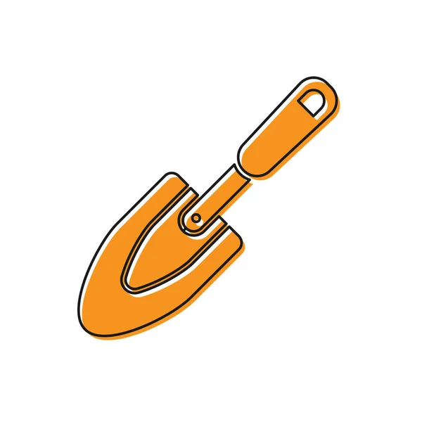 Oranje tuin Troffel spade of schop icoon geïsoleerd op witte achtergrond. Tuinieren gereedschap. Hulpmiddel voor de tuinbouw, landbouw, landbouw. Vector illustratie — Stockvector