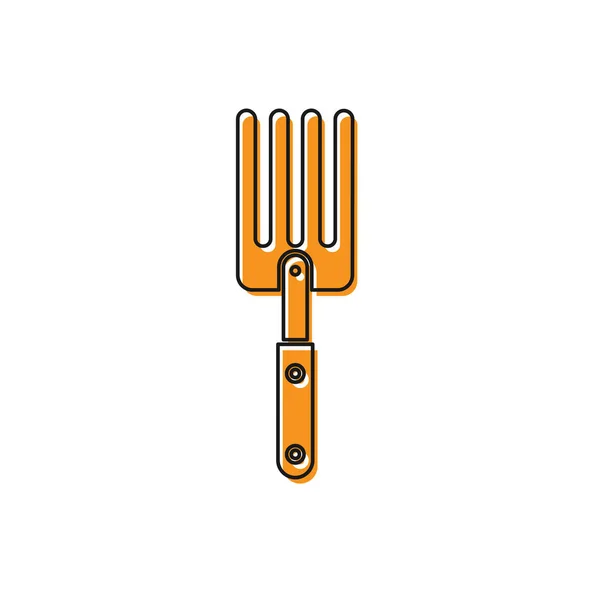 Orange Garden fork icon isolated on white background. Pitchfork icon. Tool for horticulture, agriculture, farming. Vector Illustration — Stock Vector