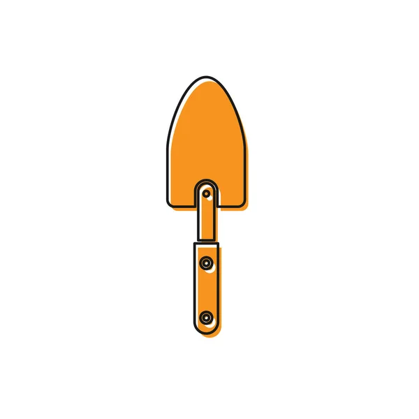 Oranje tuin Troffel spade of schop icoon geïsoleerd op witte achtergrond. Tuinieren gereedschap. Hulpmiddel voor de tuinbouw, landbouw, landbouw. Vector illustratie — Stockvector