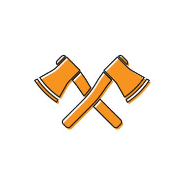 Turuncu Çapraz ahşap balta simgesi beyaz arka plan üzerinde izole. Oduncu baltası. Vektör İllüstrasyonu