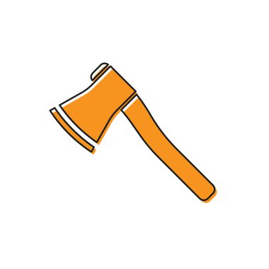 Beyaz arka planda izole edilmiş turuncu tahta balta simgesi. Oduncu baltası. Vektör İllüstrasyonu