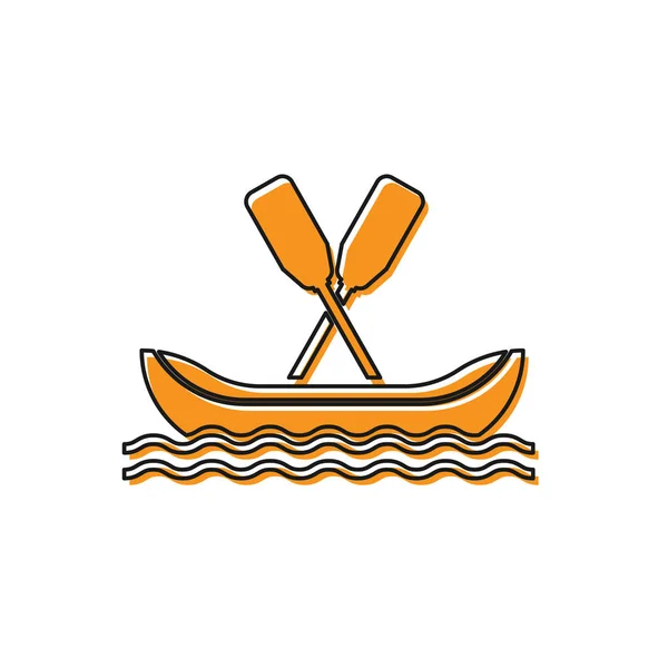 オレンジラフティングボートのアイコンは、白い背景に隔離されています。パドル付きカヤック。ウォータースポーツ、エクストリームスポーツ、休日、休暇、チームビルディング。ベクトルイラストレーション — ストックベクタ
