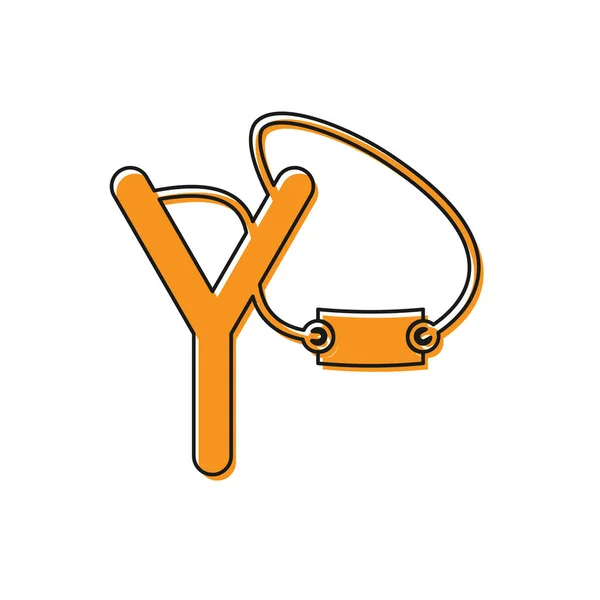 Ícone Slingshot laranja isolado no fundo branco. Ilustração vetorial — Vetor de Stock