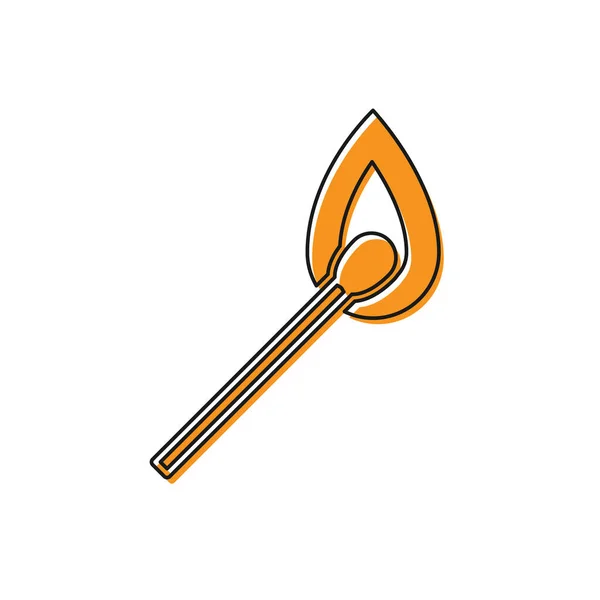 Оранжевая горящая спичка со значком огня на белом фоне. Матч с огнем. Спички вывеска. Векторная миграция — стоковый вектор