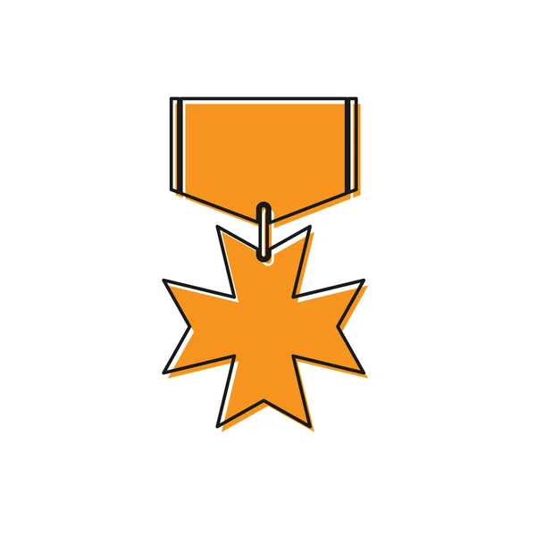 Icono de medalla de recompensa militar naranja aislado sobre fondo blanco. Firma del ejército. Ilustración vectorial — Vector de stock