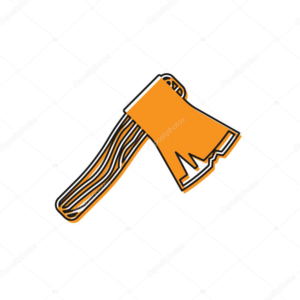 Orange Old wooden axe icon isolated on white background. Lumberjack axe. Vector Illustration