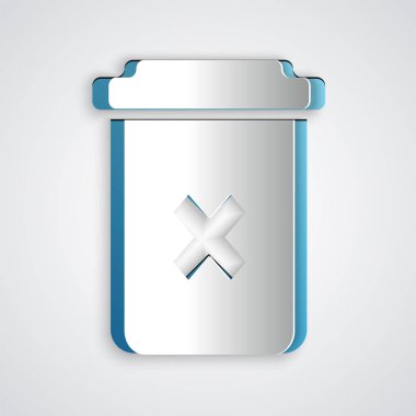 Kağıt kesme Çöp kutusu gri arka planda yalıtılmış olabilir. Simgeyi sil. Çöp kutusu tabelası. Sepet simgesini geri dönüştürün. Office çöp simgesi. Kağıt sanat tarzı. Vektör İllüstrasyonu