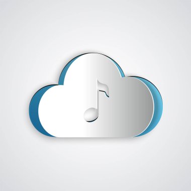 Kağıt kesme Müzik akış hizmeti simgesi gri arka planda yalıtılmış. Ses bulut bilgi işlem, online medya akışı, online şarkı, ses dalgası. Kağıt sanat tarzı. Vektör İllüstrasyonu