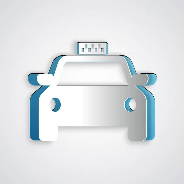 Paper cut Taxi car icon isolated on grey background. Paper art style. Vector Illustration — Stock Vector