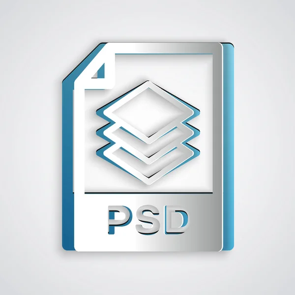 Papier knippen PSD-bestand document. Download PSD knop icoon geïsoleerd op grijze achtergrond. PSD-bestand symbool. Papier kunststijl. Vector illustratie — Stockvector