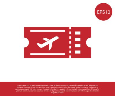Kırmızı Uçak bilet simgesi beyaz arka plan üzerinde izole. Uçak bileti. Vektör İllüstrasyonu