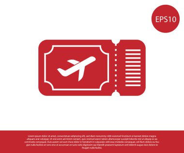 Kırmızı Uçak bilet simgesi beyaz arka plan üzerinde izole. Uçak bileti. Vektör İllüstrasyonu