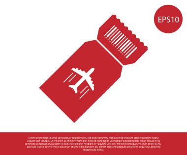 Kırmızı Uçak bilet simgesi beyaz arka plan üzerinde izole. Uçak bileti. Vektör İllüstrasyonu