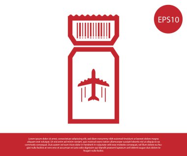 Kırmızı Uçak bilet simgesi beyaz arka plan üzerinde izole. Uçak bileti. Vektör İllüstrasyonu