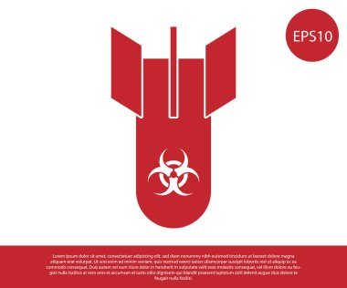 Kırmızı Biohazard bomba simgesi beyaz arka plan üzerinde izole. Roket bombası düşüyor. Vektör İllüstrasyonu