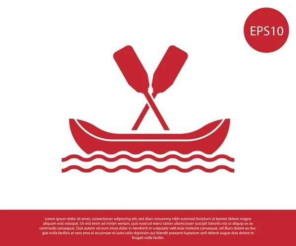 Red Rafting boat icon isolated on white background. Kayak with paddles. Water sports, extreme sports, holiday, vacation, team building. Vector Illustration