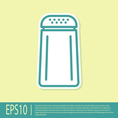 Yeşil Tuz ve biber simgesi sarı arka plan üzerinde izole. Baharat pişiriyorum. Vektör İllüstrasyonu