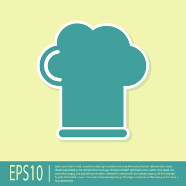 Yeşil Chef şapka simgesi sarı arka planda izole. Pişirme sembolü. Aşçı şapkası. Vektör İllüstrasyonu