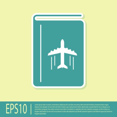 Yeşil Kapak kitap seyahat rehberi simgesi sarı arka plan üzerinde izole. Vektör İllüstrasyonu