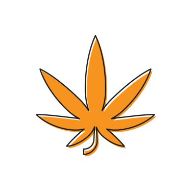 Beyaz arka planda izole edilmiş turuncu tıbbi marihuana veya kenevir yaprağı ikonu. Kenevir sembolü. Vektör İllüstrasyonu