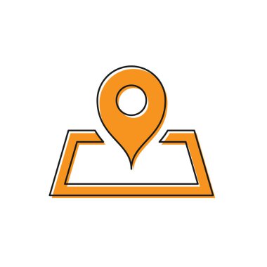 Turuncu Placeholder beyaz arka plan üzerinde izole perspektif simgesi harita kağıt üzerinde. Vektör İllüstrasyonu