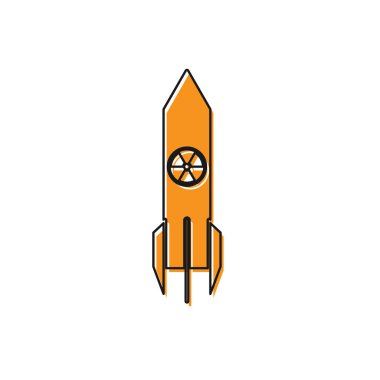 Turuncu Nükleer roket simgesi beyaz arka plan üzerinde izole. Roket bombası düşüyor. Vektör İllüstrasyonu