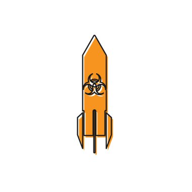Turuncu Biohazard roket simgesi beyaz arka plan üzerinde izole. Roket bombası düşüyor. Vektör İllüstrasyonu