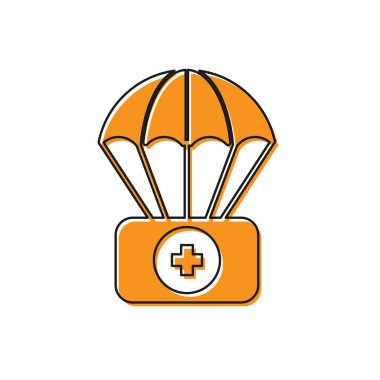 Turuncu Paraşüt ilk yardım kiti simgesi beyaz arka plan üzerinde izole ile. Sağlık sigortası. Vektör İllüstrasyonu