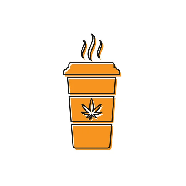 Beyaz arka plan üzerinde izole marihuana veya esrar yaprağı simgesi ile Orange Cup kahve. Marihuana yasallaştırma. Kenevir sembolü. Vektör İllüstrasyonu — Stok Vektör