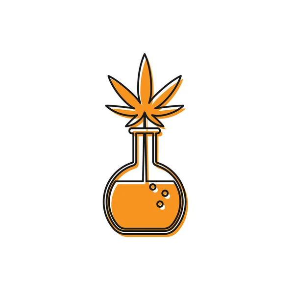 Orange Chemical test tube with marijuana or cannabis leaf icon isolated on white background. Research concept. Laboratory CBD oil concept. Vector Illustration — Stock Vector