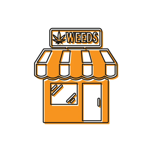 Icône orange du magasin de marijuana et cannabis isolée sur fond blanc. Équipement et accessoires pour fumer, stockage du cannabis médical. Illustration vectorielle — Image vectorielle