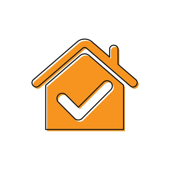 Casa naranja con icono de marca de verificación aislado sobre fondo blanco. Agencia inmobiliaria o casa de campo clase elite ciudad. Ilustración vectorial — Archivo Imágenes Vectoriales
