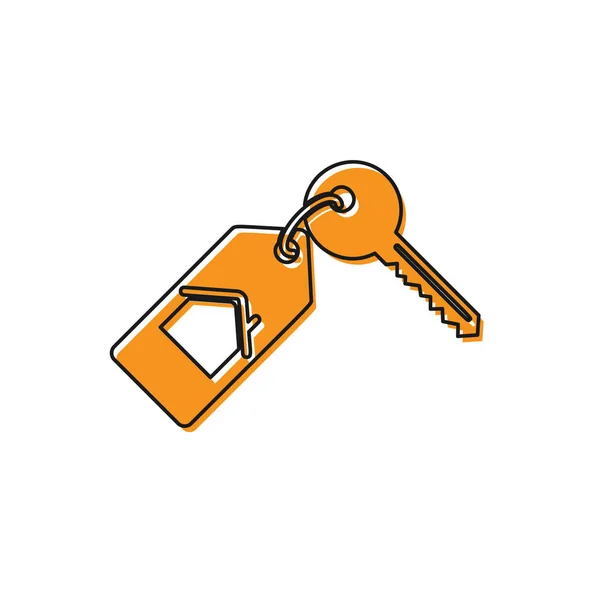 Orange House com ícone de chave isolado no fundo branco. O conceito da casa chave na mão. Ilustração vetorial — Vetor de Stock