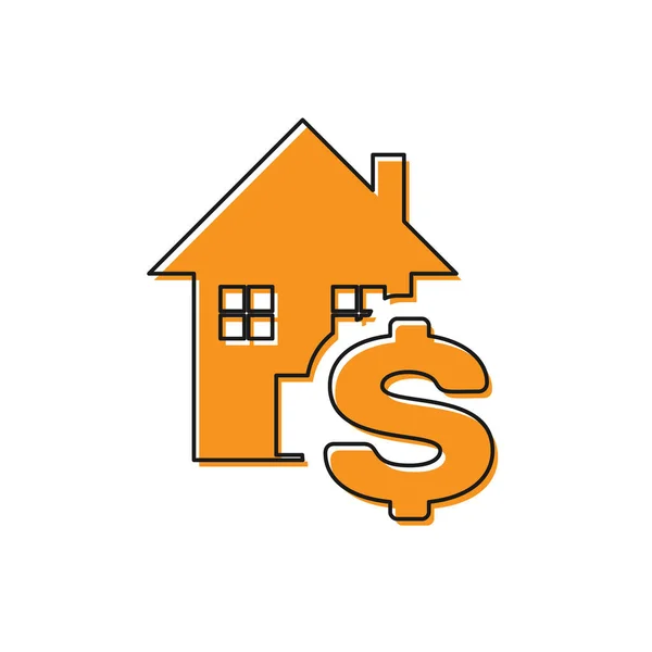 Casa naranja con símbolo del dólar icono aislado sobre fondo blanco. Hogar y dinero. Concepto inmobiliario. Ilustración vectorial — Archivo Imágenes Vectoriales