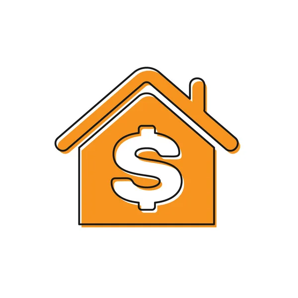Casa naranja con símbolo del dólar icono aislado sobre fondo blanco. Hogar y dinero. Concepto inmobiliario. Ilustración vectorial — Vector de stock