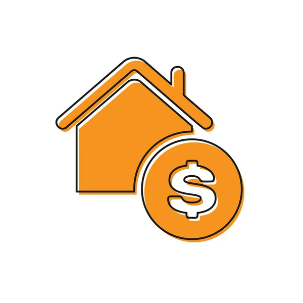 Casa naranja con símbolo del dólar icono aislado sobre fondo blanco. Hogar y dinero. Concepto inmobiliario. Ilustración vectorial — Vector de stock