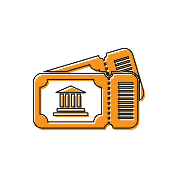 Orangefarbenes Museumsticket-Symbol auf weißem Hintergrund. Eintrittskarten für das Historische Museum ermöglichen einen Ausstellungsausflug. Vektorillustration — Stockvektor