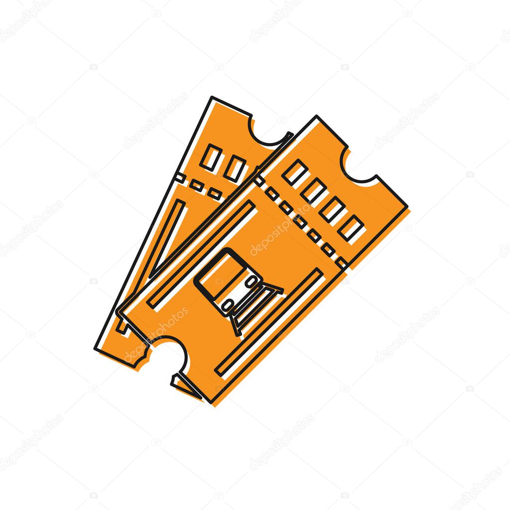 Orange Train ticket icon isolated on white background. Travel by railway. Vector Illustration
