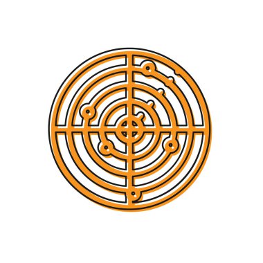 Turuncu Radar beyaz arka plan üzerinde izole simgesi arama monitörde hedefleri ile. Askeri arama sistemi. Donanma sonar. Vektör İllüstrasyonu