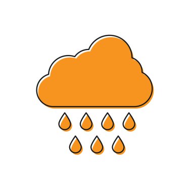 Turuncu Bulut yağmur simgesi beyaz arka plan üzerinde izole ile. Yağmur damlaları ile yağmur bulutu yağış. Vektör İllüstrasyonu