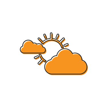 Turuncu Güneş ve bulutlu hava durumu ikonu beyaz arkaplanda izole edildi. Vektör İllüstrasyonu