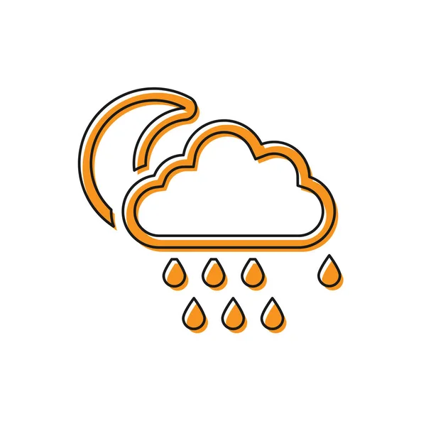 橙色云与雨和月亮图标隔离在白色背景。雨云降水与雨滴。矢量插图 — 图库矢量图片
